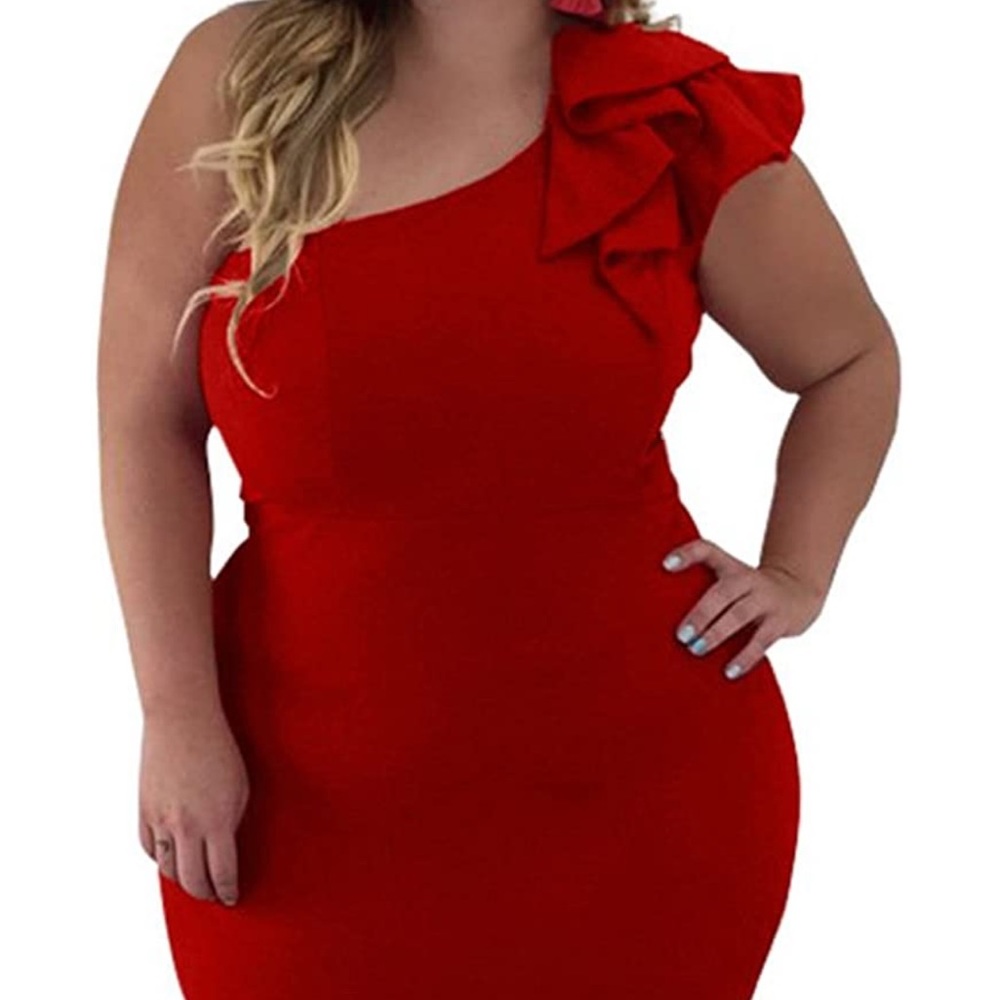 Plus Bodycon Ruffle One Shoulder Dress